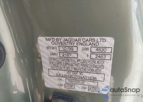 2000 Jaguar Xk8 from USA, damaged, VIN SAJJA42C0YNA01636